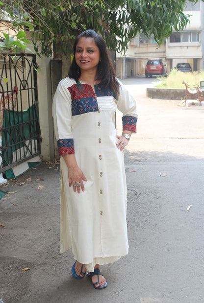 Handloom Kurti with Ajrakh Patchwork