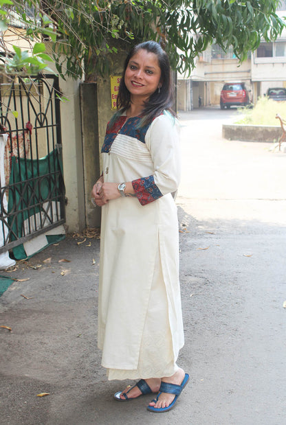 Handloom Kurti with Ajrakh Patchwork