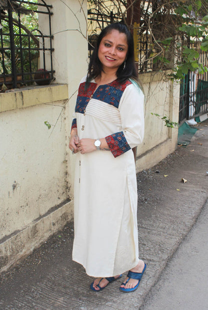 Handloom Kurti with Ajrakh Patchwork