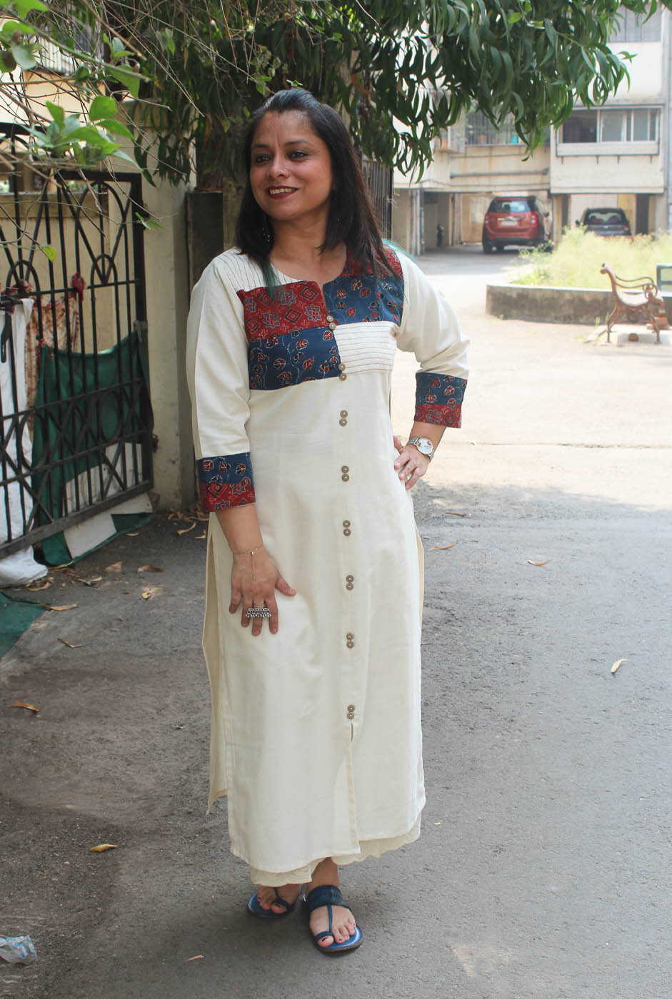 Handloom Kurti with Ajrakh Patchwork