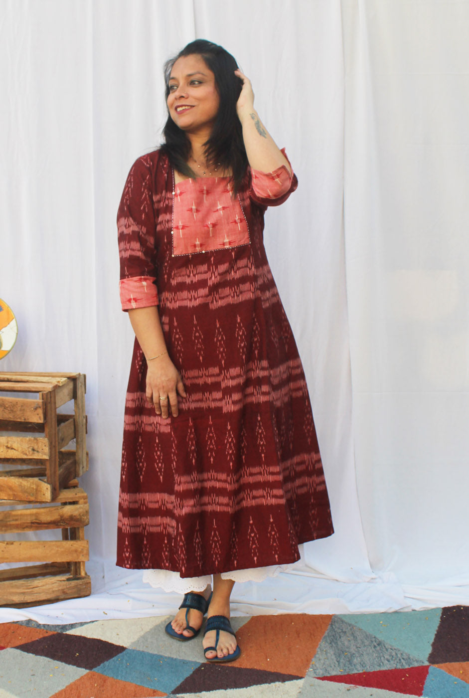 A-line Exclusive Ikat Red Kurti