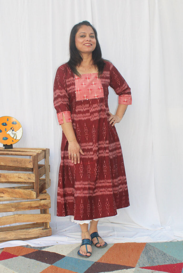 A-line Exclusive Ikat Red Kurti