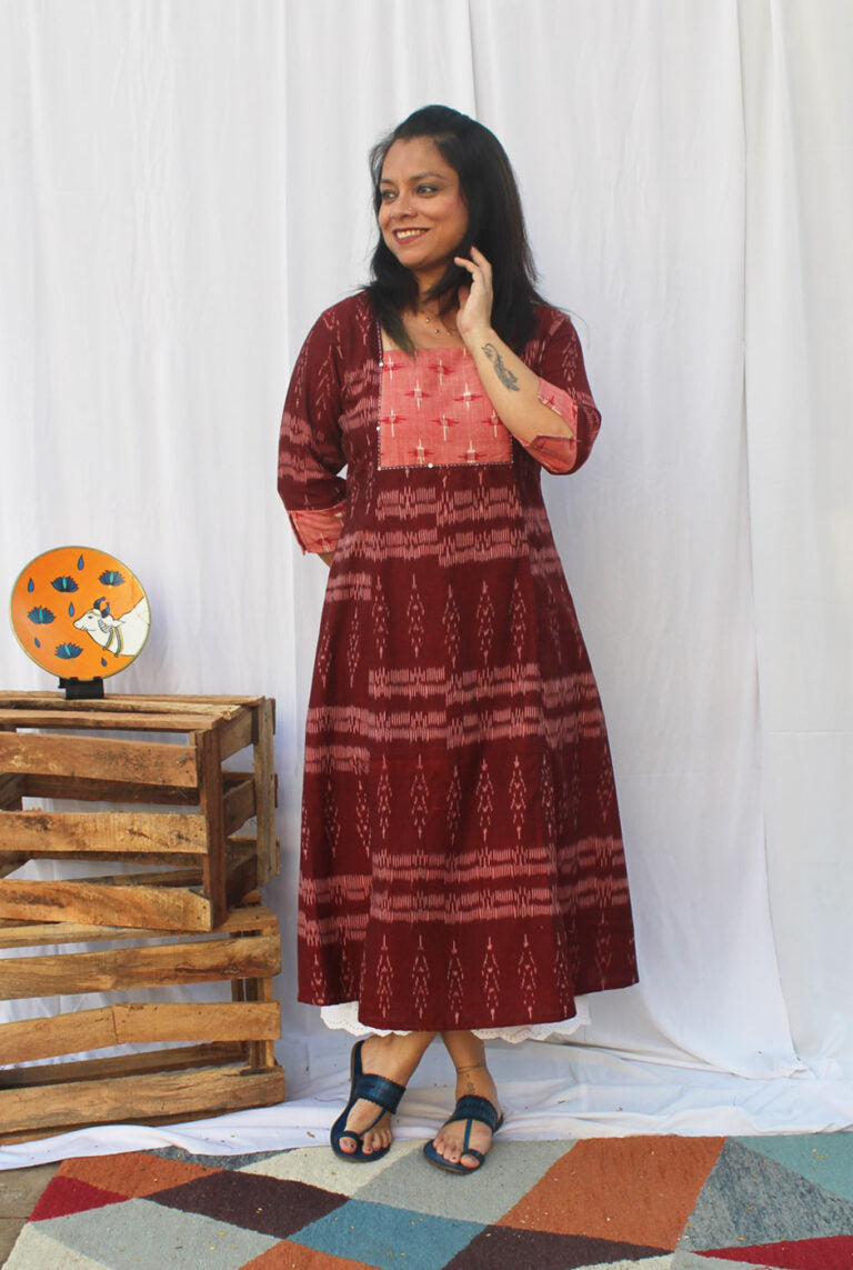 A-line Exclusive Ikat Red Kurti