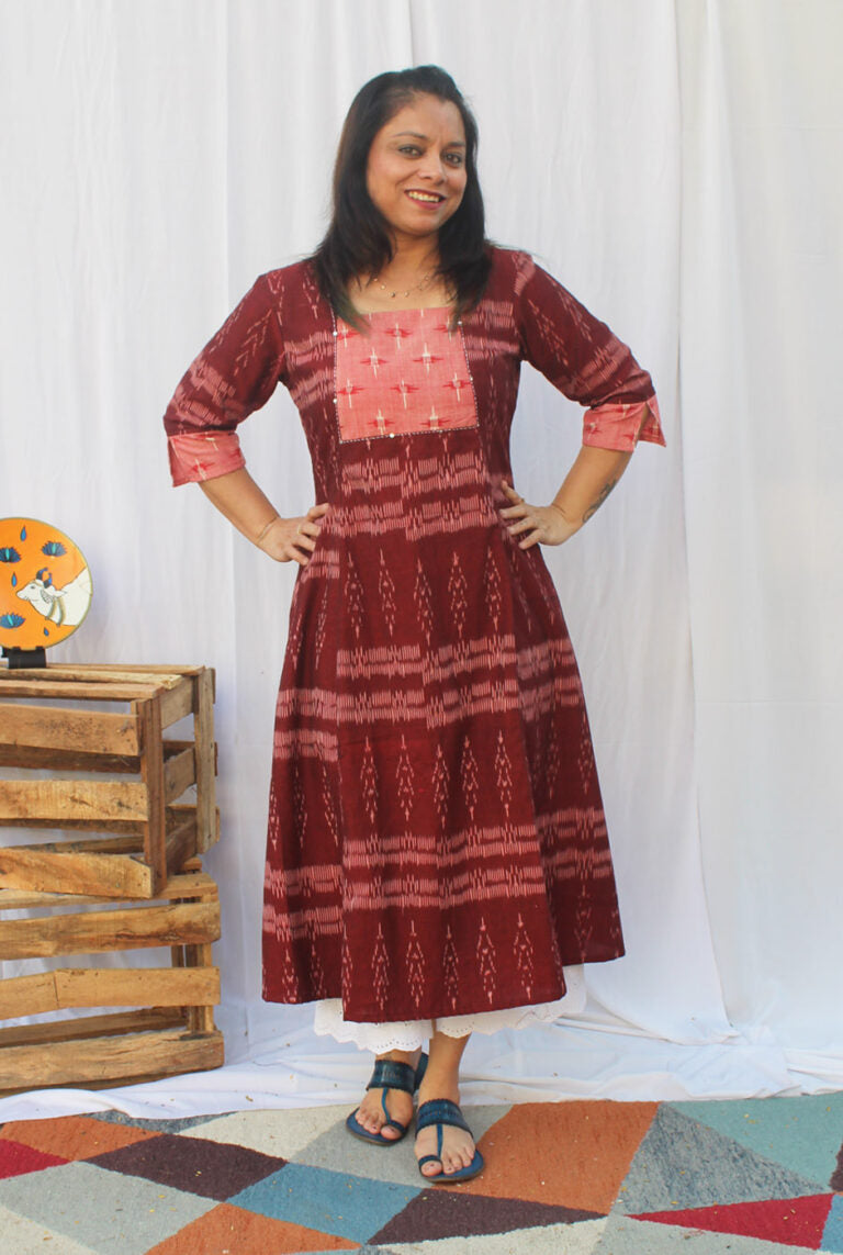 A-line Exclusive Ikat Red Kurti