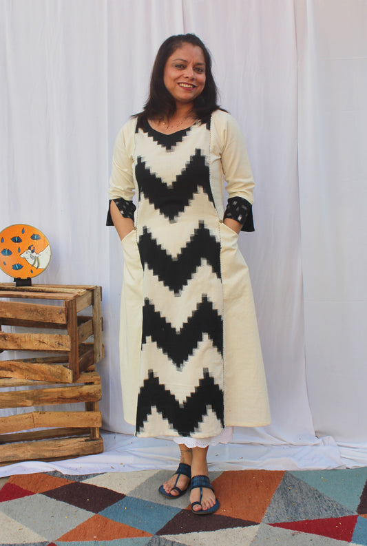 White Ikat Dress Come Kurti