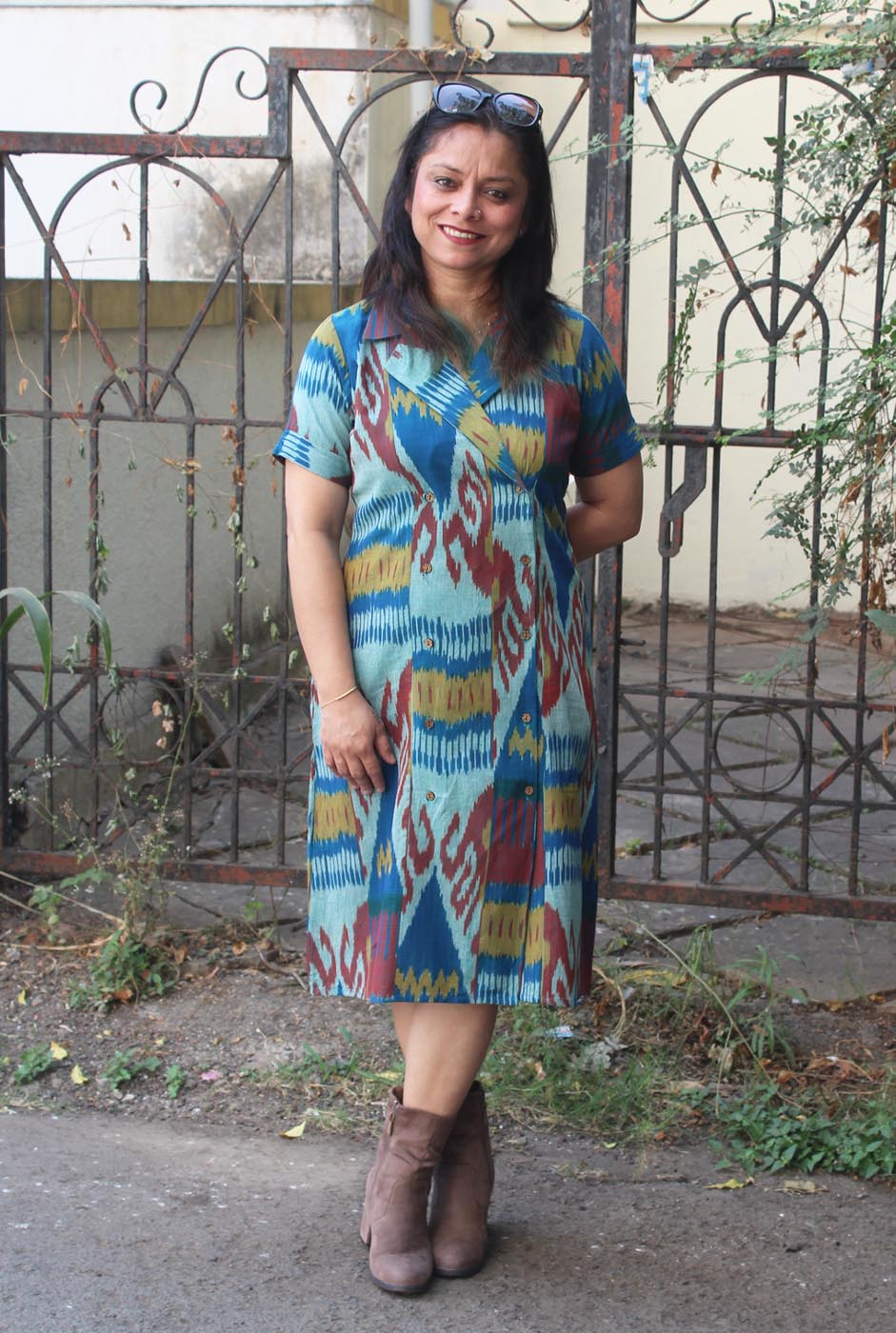 Uzbek Ikat Overlapping Blue Dress