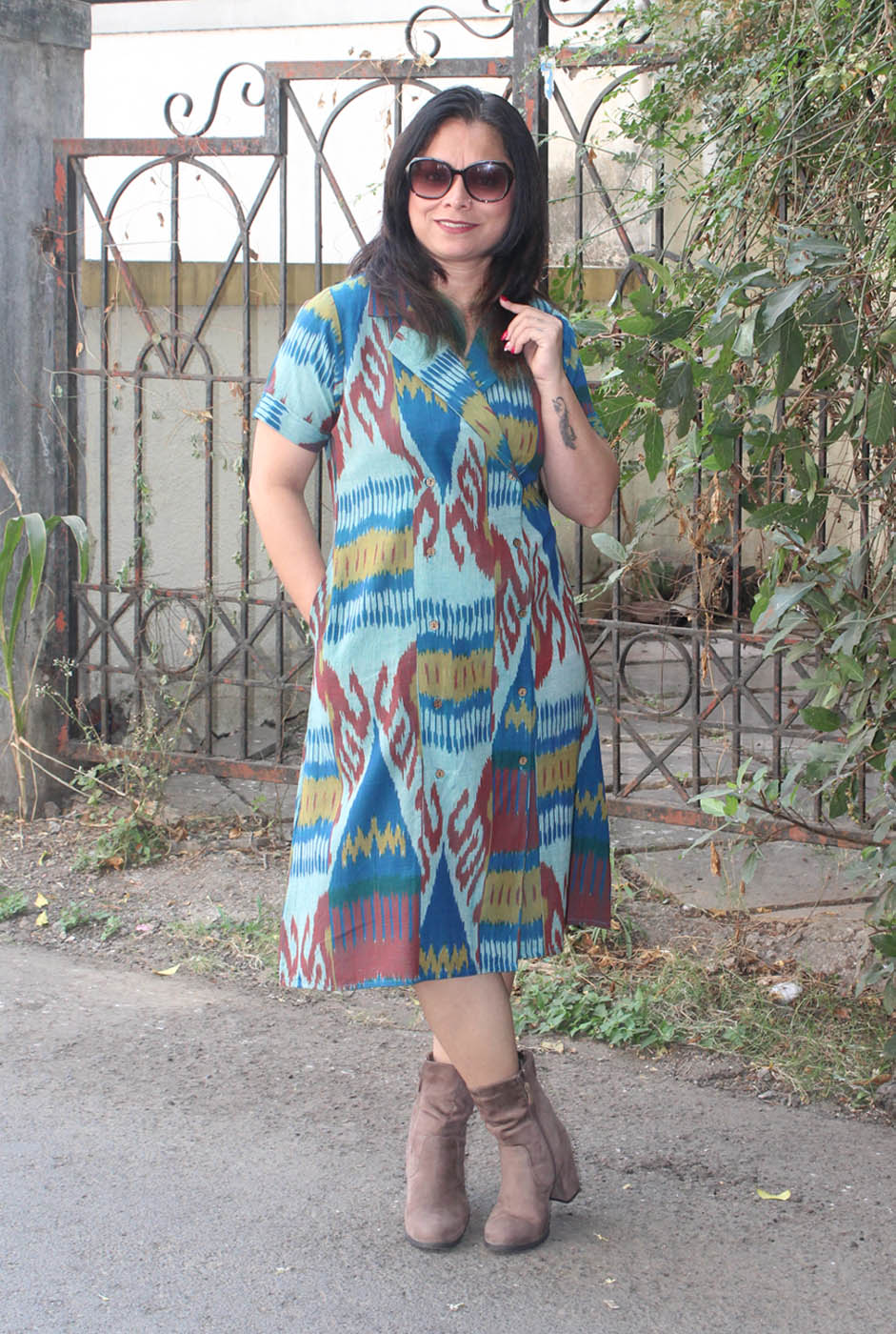 Uzbek Ikat Overlapping Blue Dress