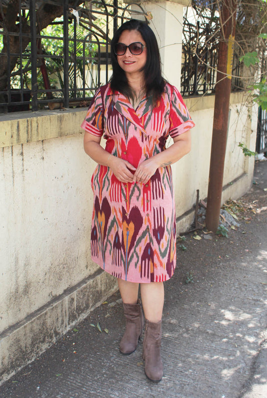 Uzbek Ikat Overlapping Dress