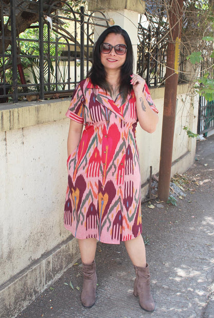 Uzbek Ikat Overlapping Dress