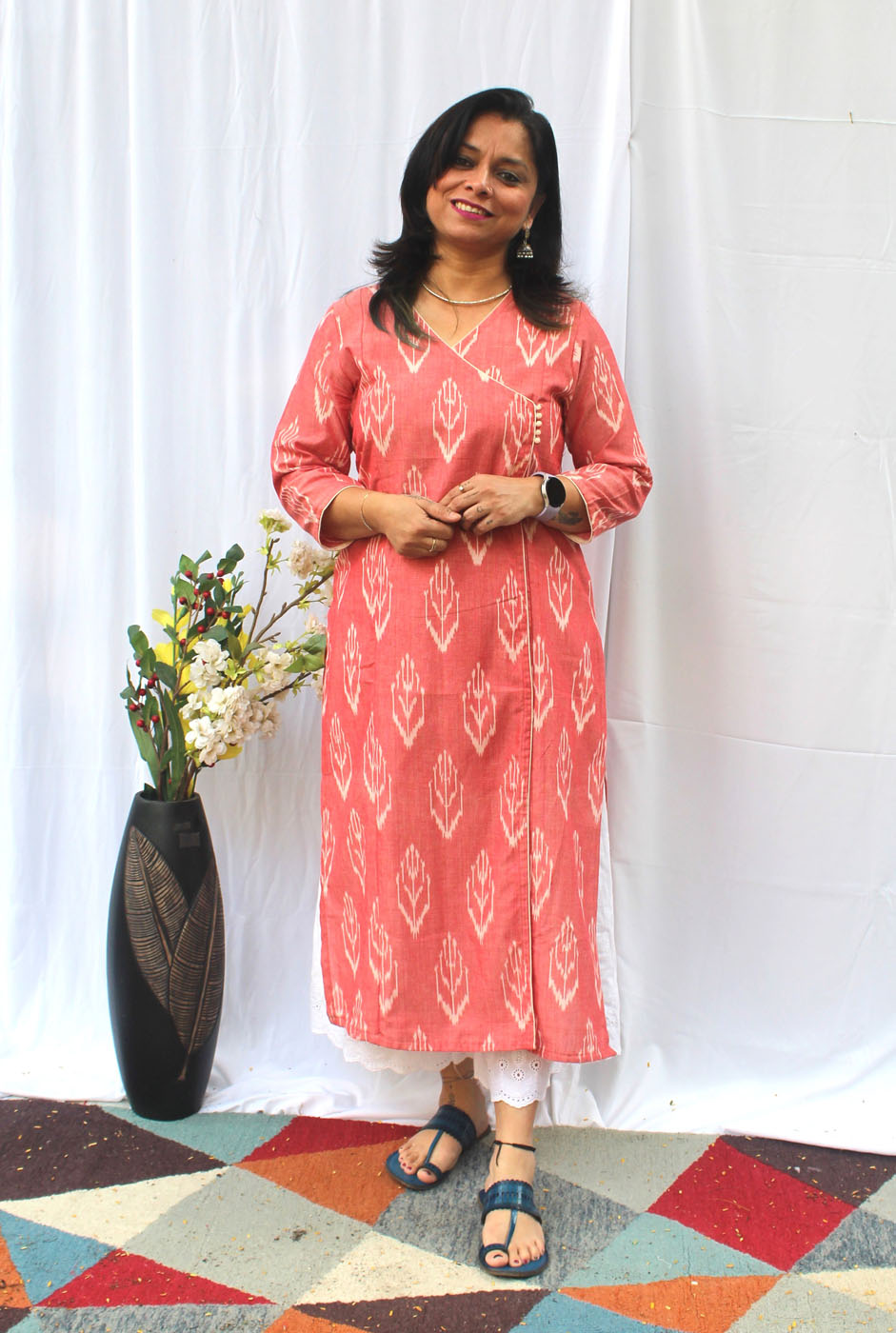 Exclusive Ikat Peach Kurti