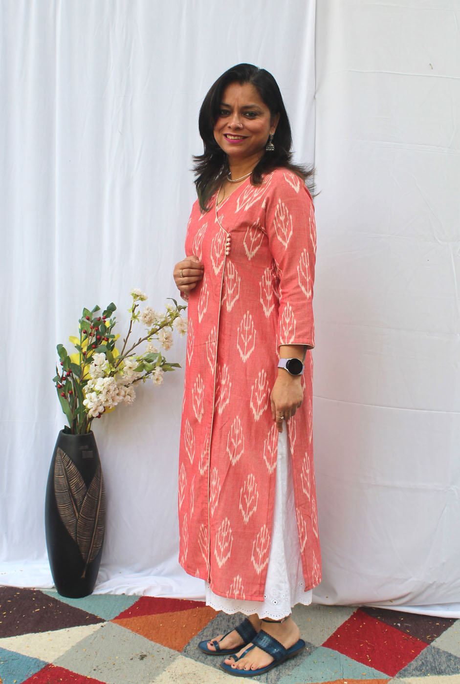 Exclusive Ikat Peach Kurti