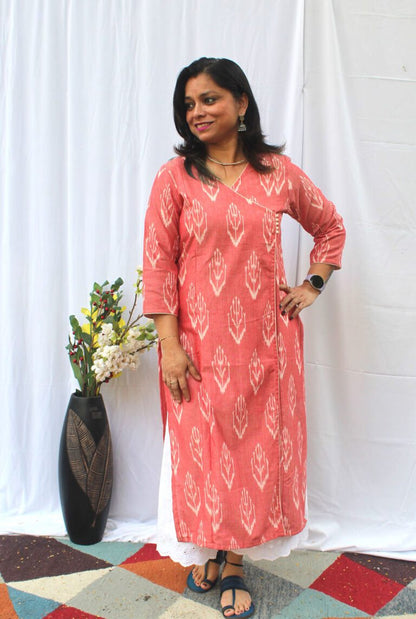 Exclusive Ikat Peach Kurti