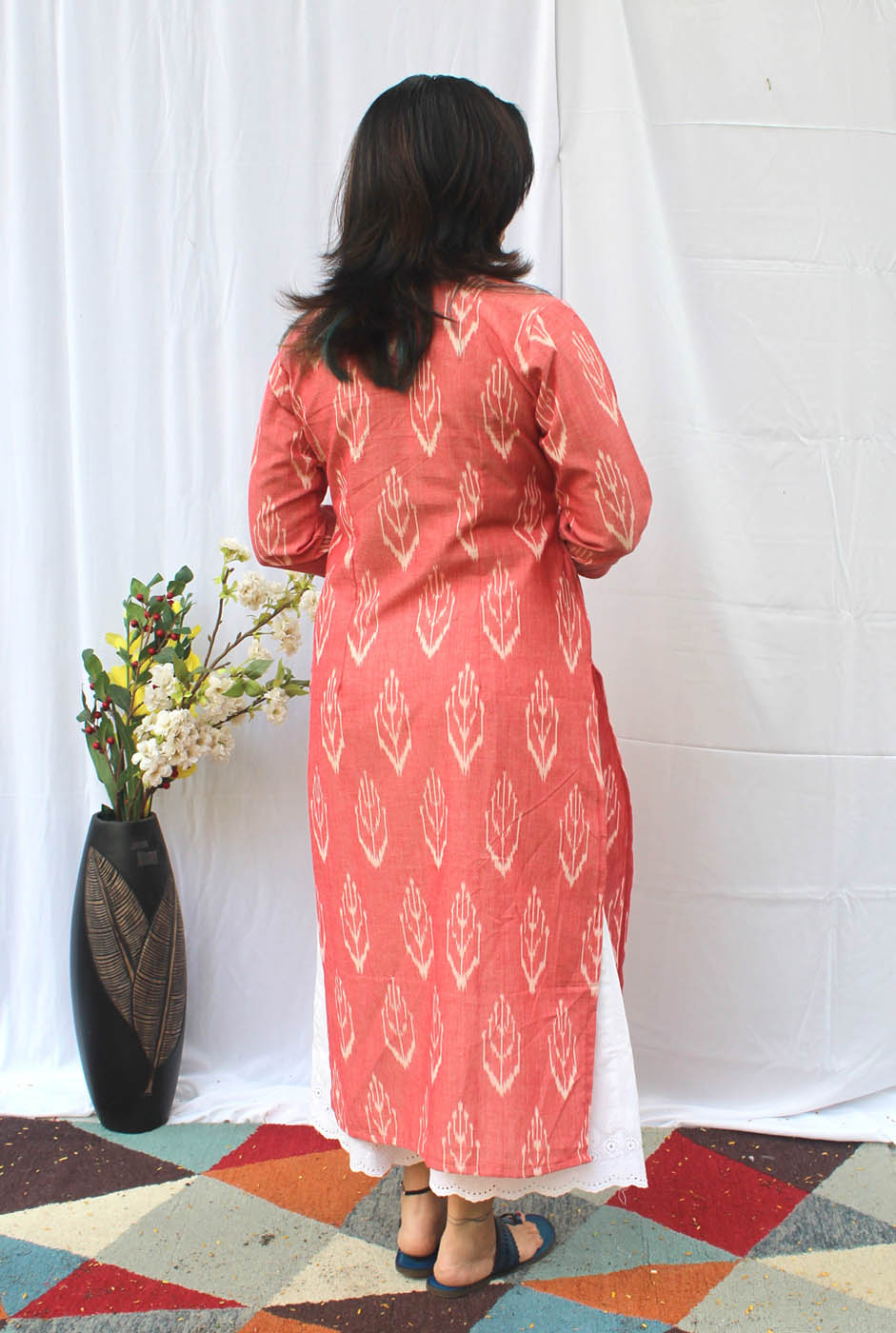 Exclusive Ikat Peach Kurti