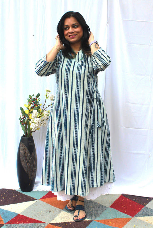 A-line Hand block cotton Angarakha Kurti