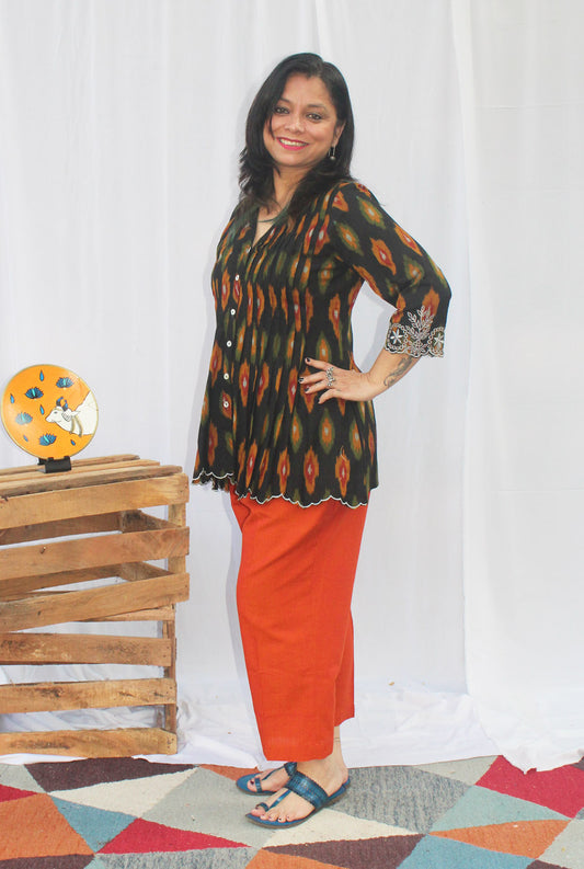 Exclusive Ikat Short Top with Embroidery