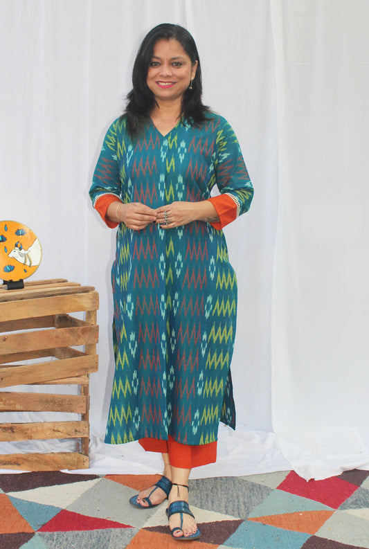 Exclusive Ikat Kurti With Pleat Detailing