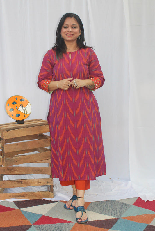 Exclusive Ikat Kurti With Beautiful Embroidery