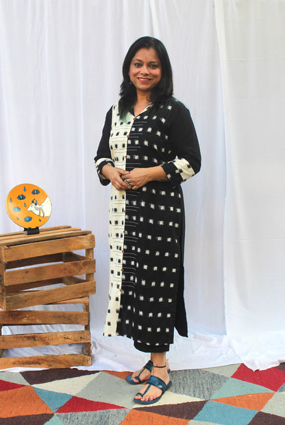 Double Ikat Half ‘n’ Half Kurta Black & White