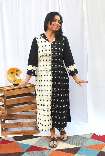 Double Ikat Half ‘n’ Half Kurta Black & White