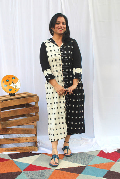 Double Ikat Half ‘n’ Half Kurta Black & White