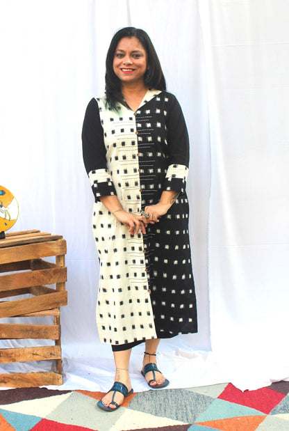 Double Ikat Half ‘n’ Half Kurta Black & White