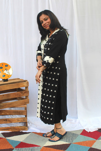 Double Ikat Half ‘n’ Half Kurta Black & White