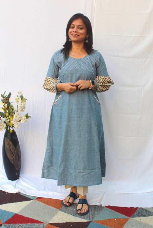 Premium Handloom Cotton Kurti neck Detailing A