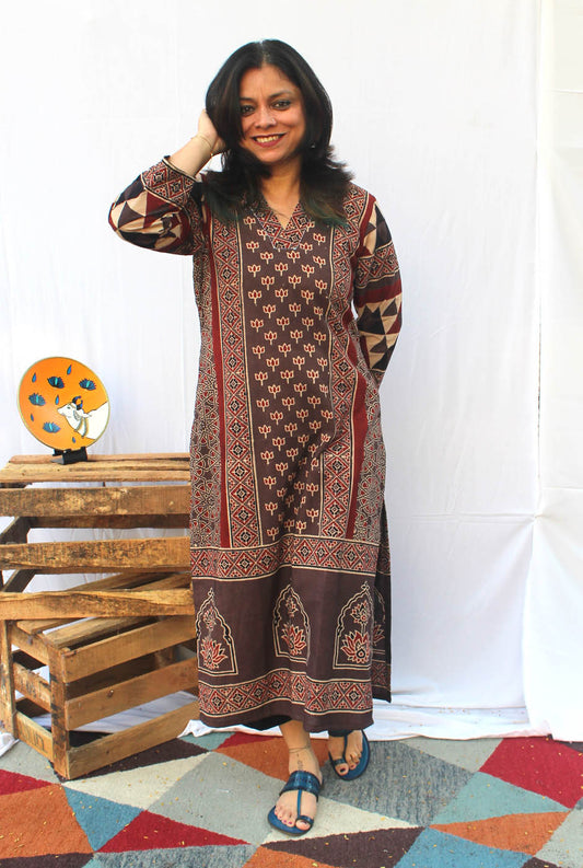 Straight Cut Designer Ajrakh Kurti (H)