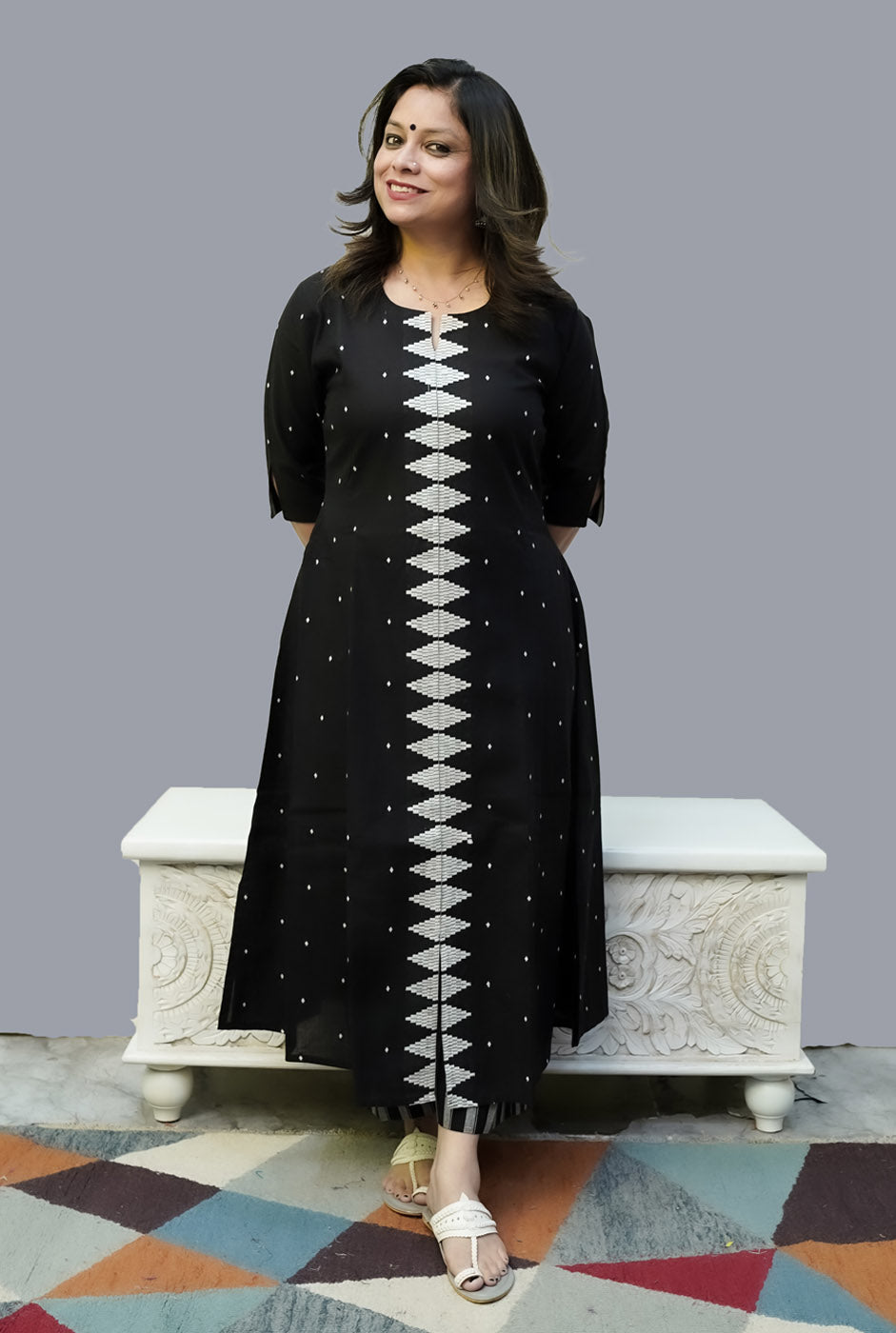 Nazakat South Cotton Black Kurti Pant Set