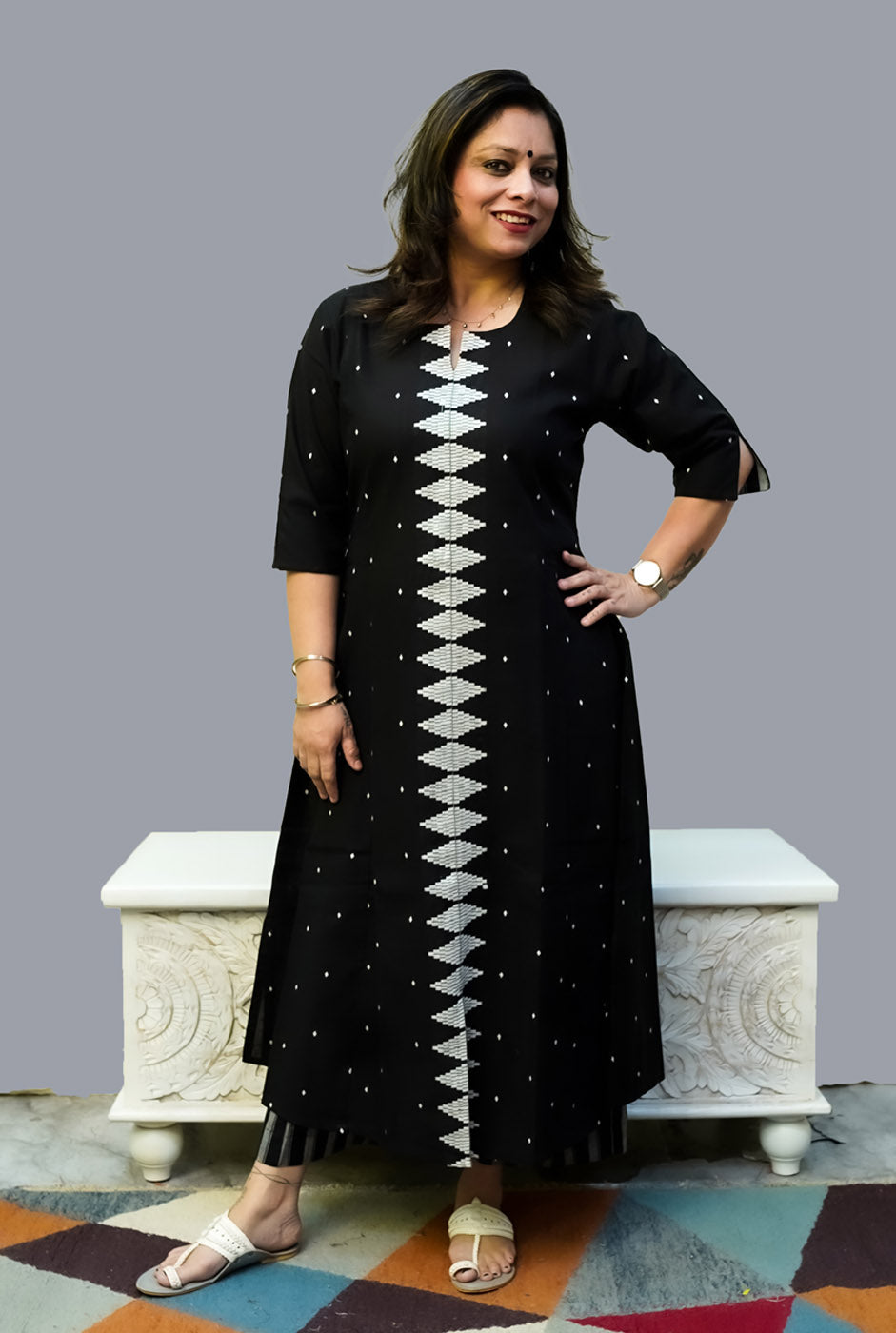 Nazakat South Cotton Black Kurti Pant Set