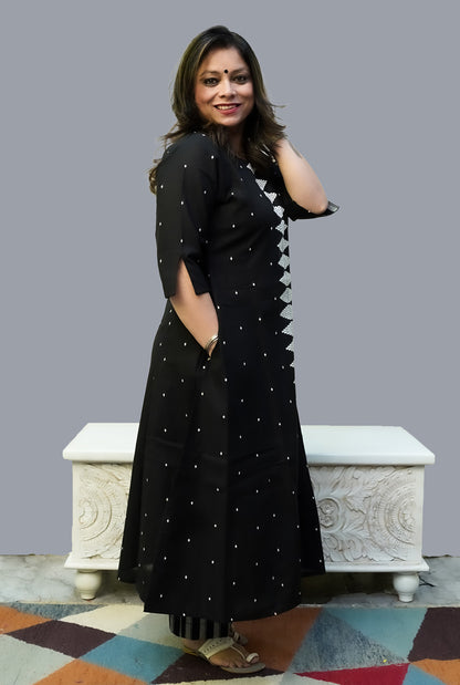 Nazakat South Cotton Black Kurti Pant Set