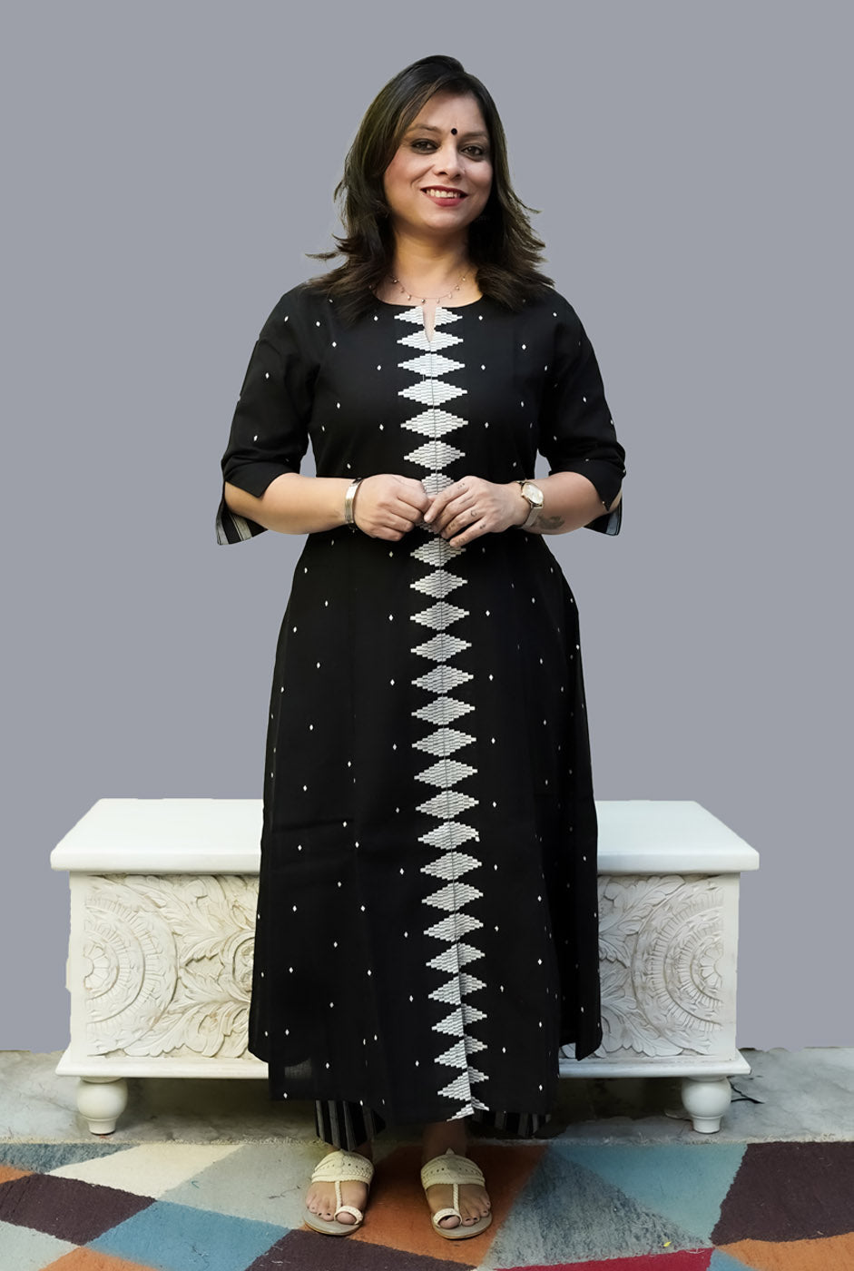 Nazakat South Cotton Black Kurti Pant Set