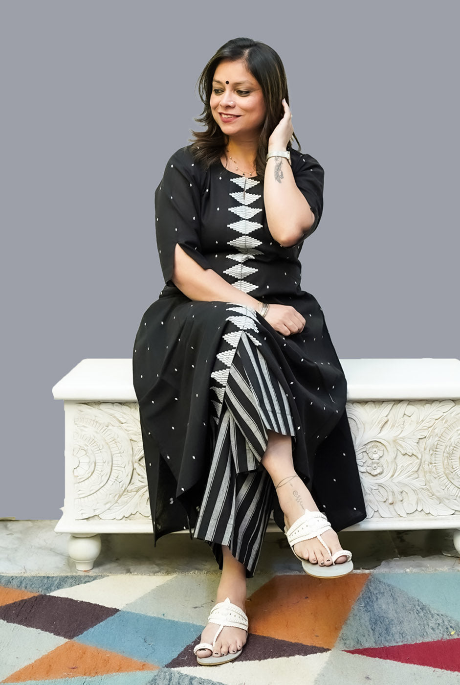 Nazakat South Cotton Black Kurti Pant Set