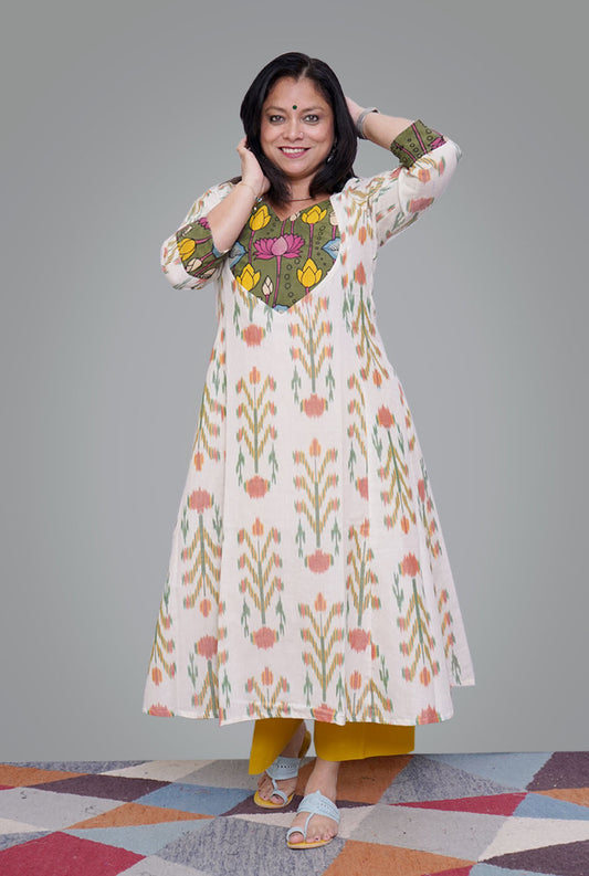 Exclusive Ikat Kurti with Kalamkari Yoke