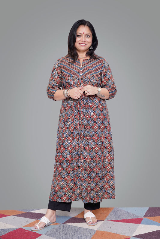 Ajrakh on South Silk Kurti (A)