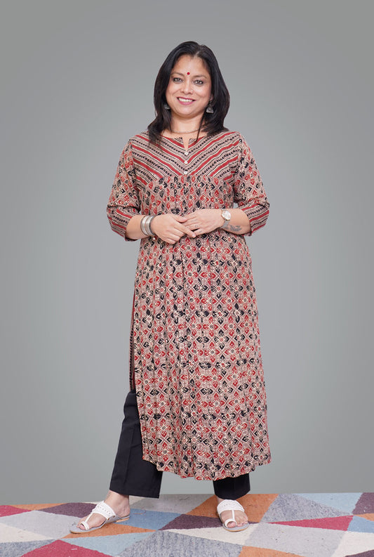 Ajrakh on South Silk Kurti (B)