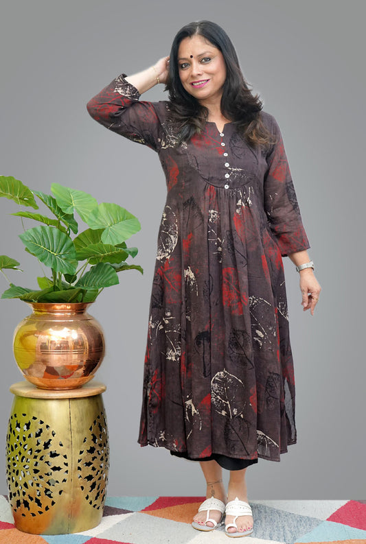 Mul Ajrakh Hand block Kurti with Front Gather