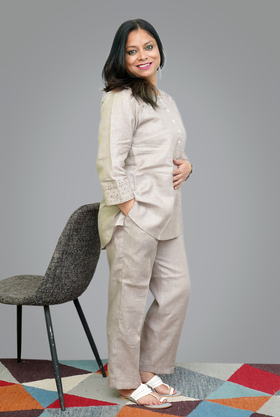Linen Co-Ord Set with Hocoba Detailing