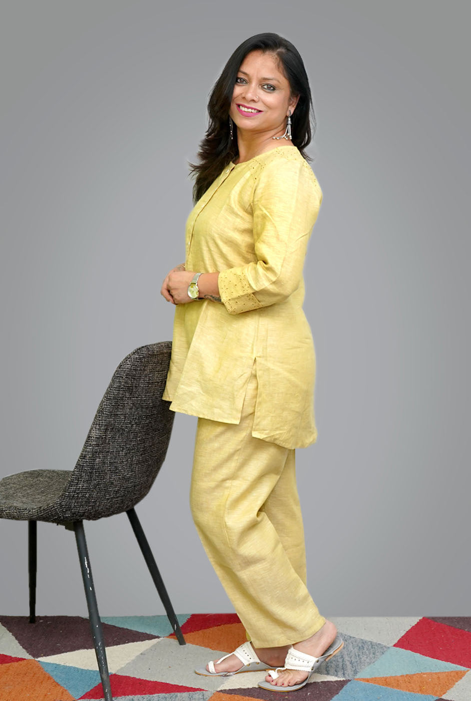 Linen Co-Ord Set with Hocoba Detailing Yellow