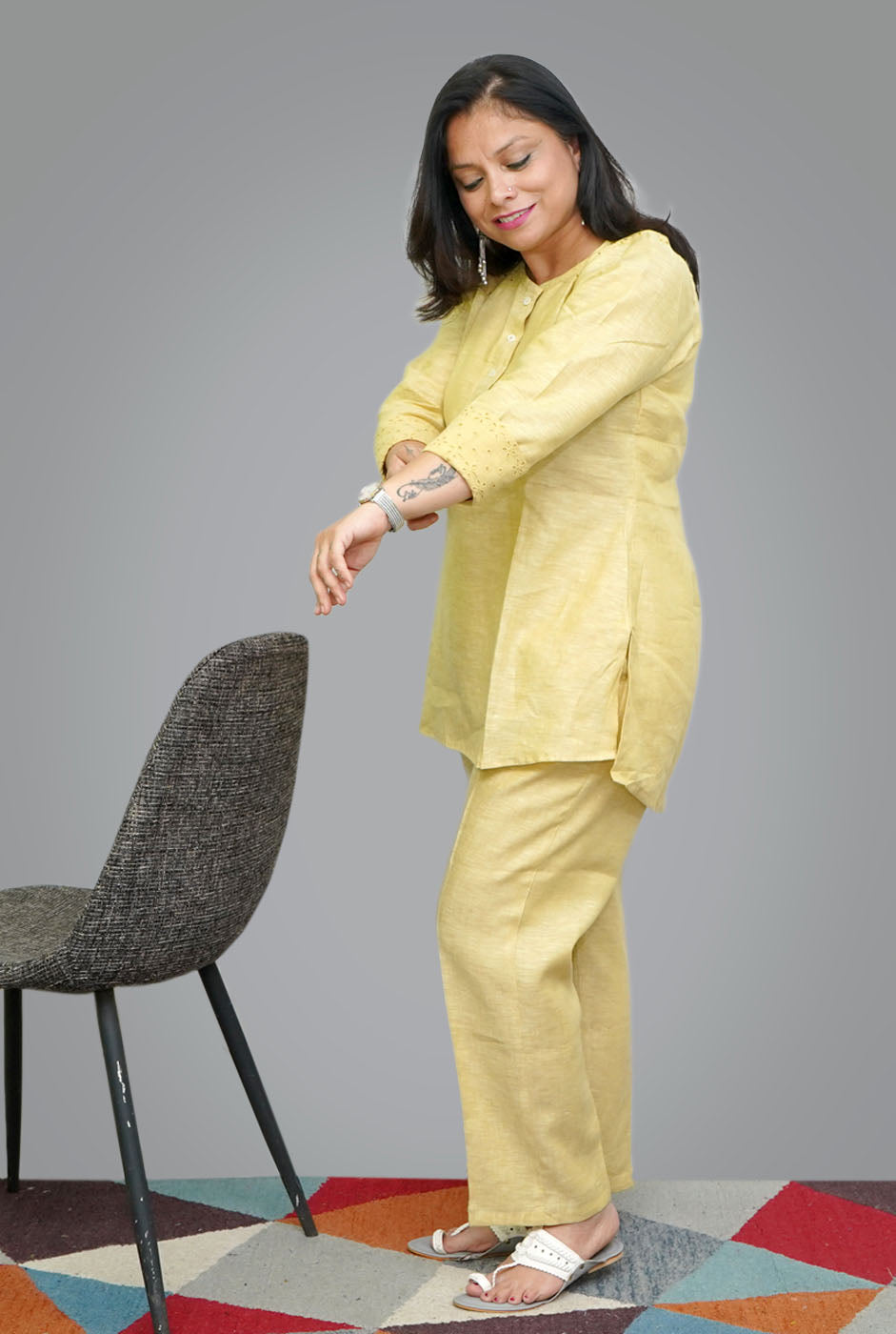 Linen Co-Ord Set with Hocoba Detailing Yellow