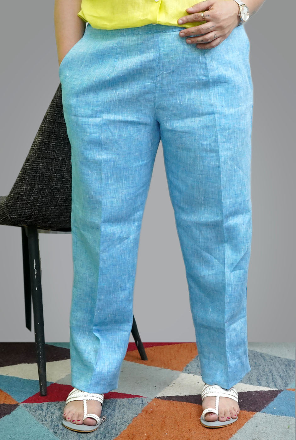 Denim Blue Color Linen Pant