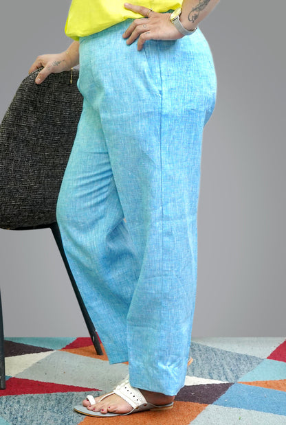 Denim Blue Color Linen Pant