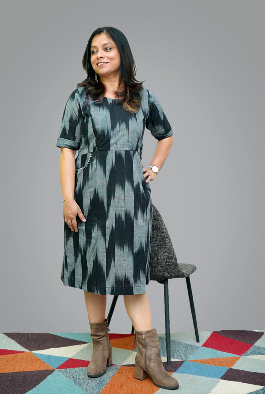 Cotton Ikat Shift Dress With Lining (B)