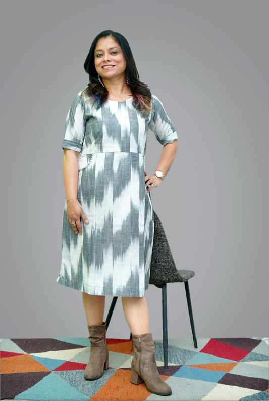 Cotton Ikat Shift Dress With Lining (A)