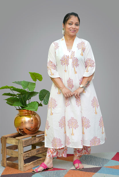 Mul Cotton Kurti Pant Set With Lining