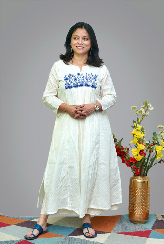 White Dobi Kurti with Handwork Detailing