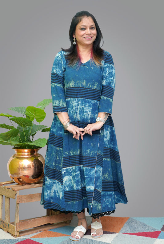 Ajrakh A-line Kalidar Angrakha Style Kurti