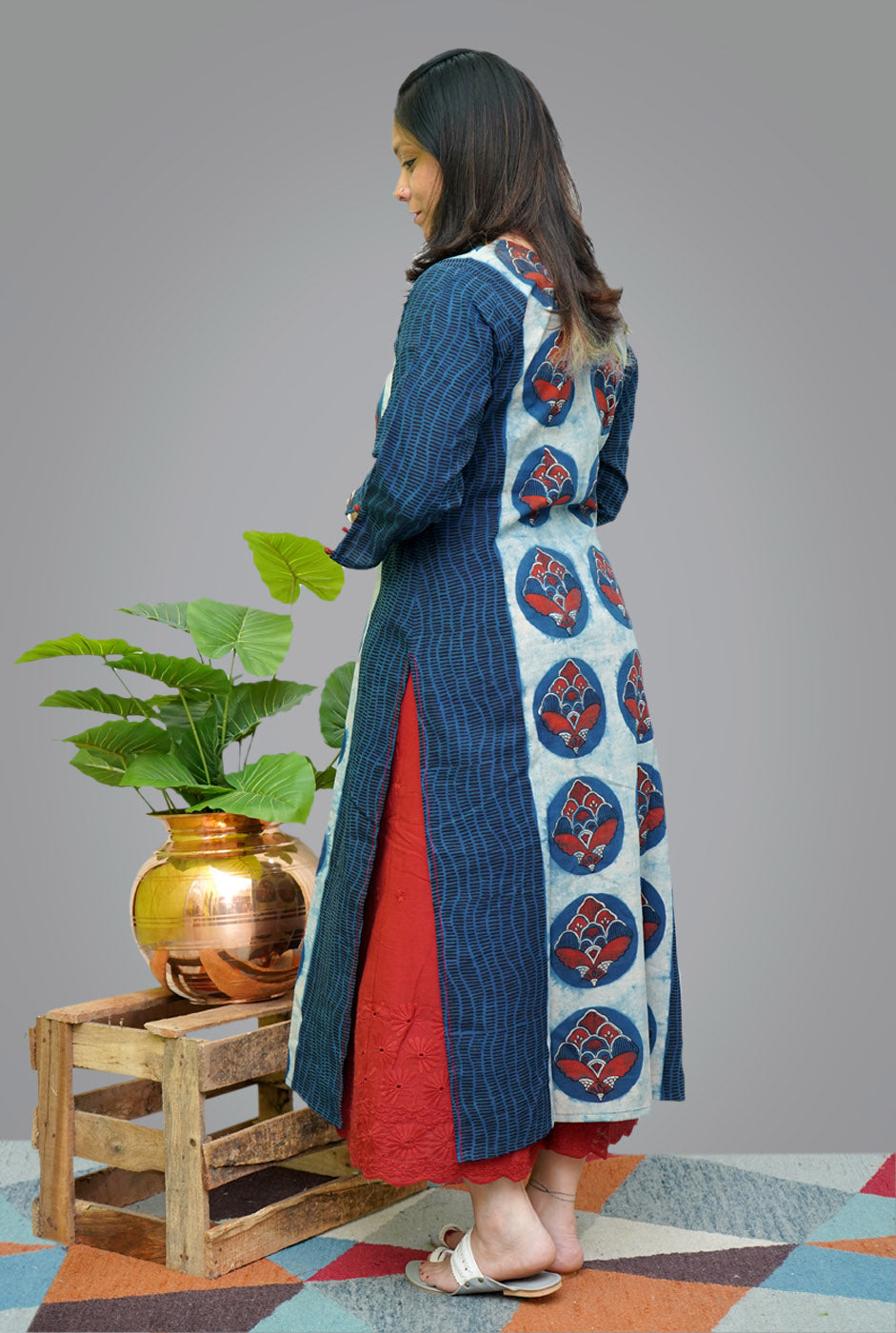 Straight Cut Designer Ajrakh Kurti (J)