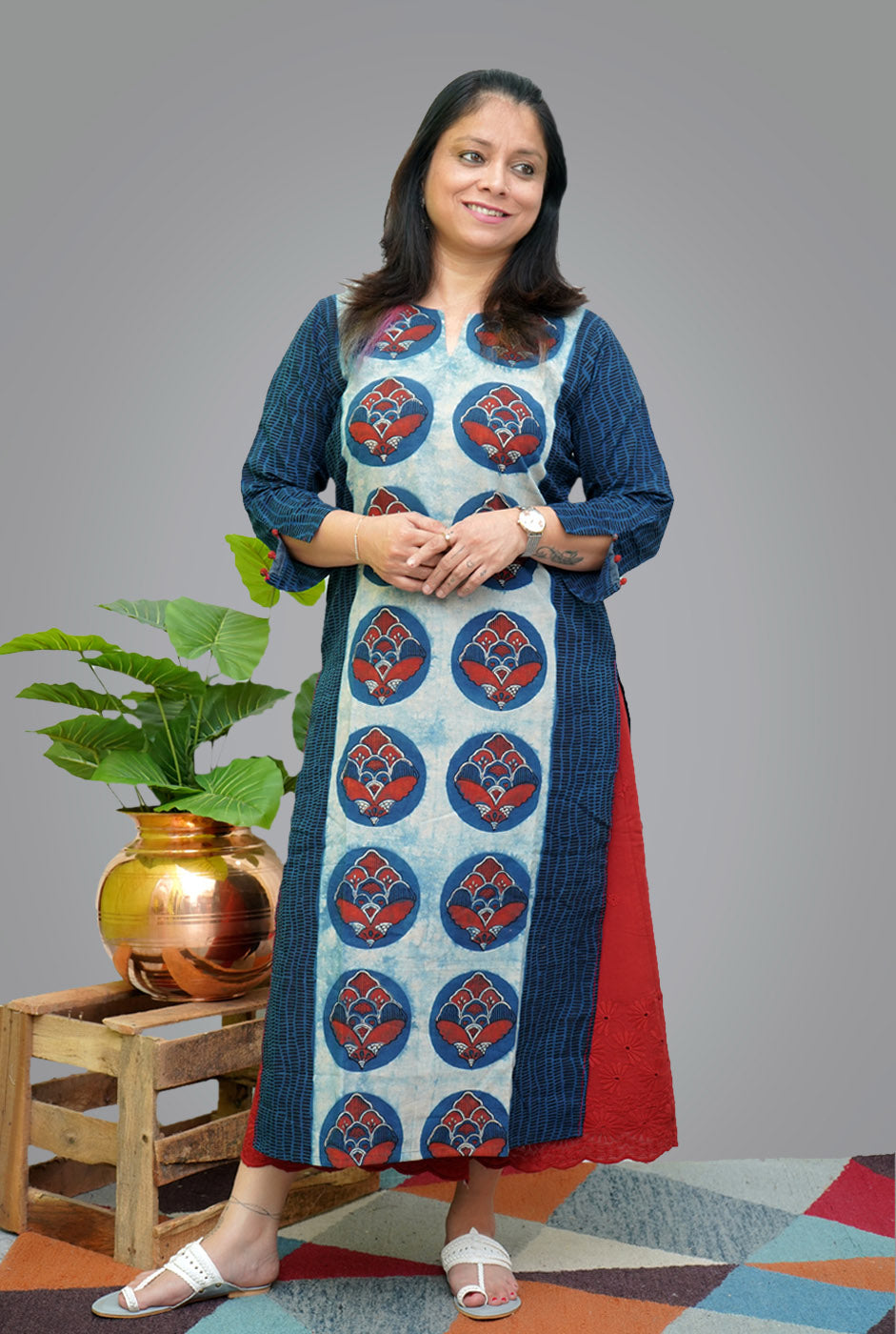 Straight Cut Designer Ajrakh Kurti (J)