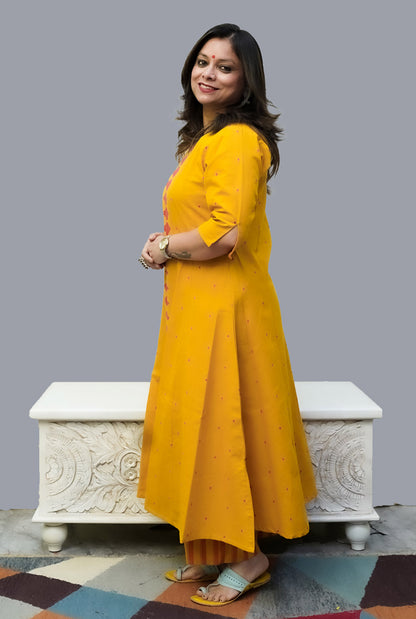 Nazakat South Cotton Yellow Kurti Pant Set